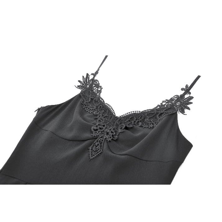 Darkinlove Women's Gothic Lace Embroidered V-Neck Asymmetric Slip Dress