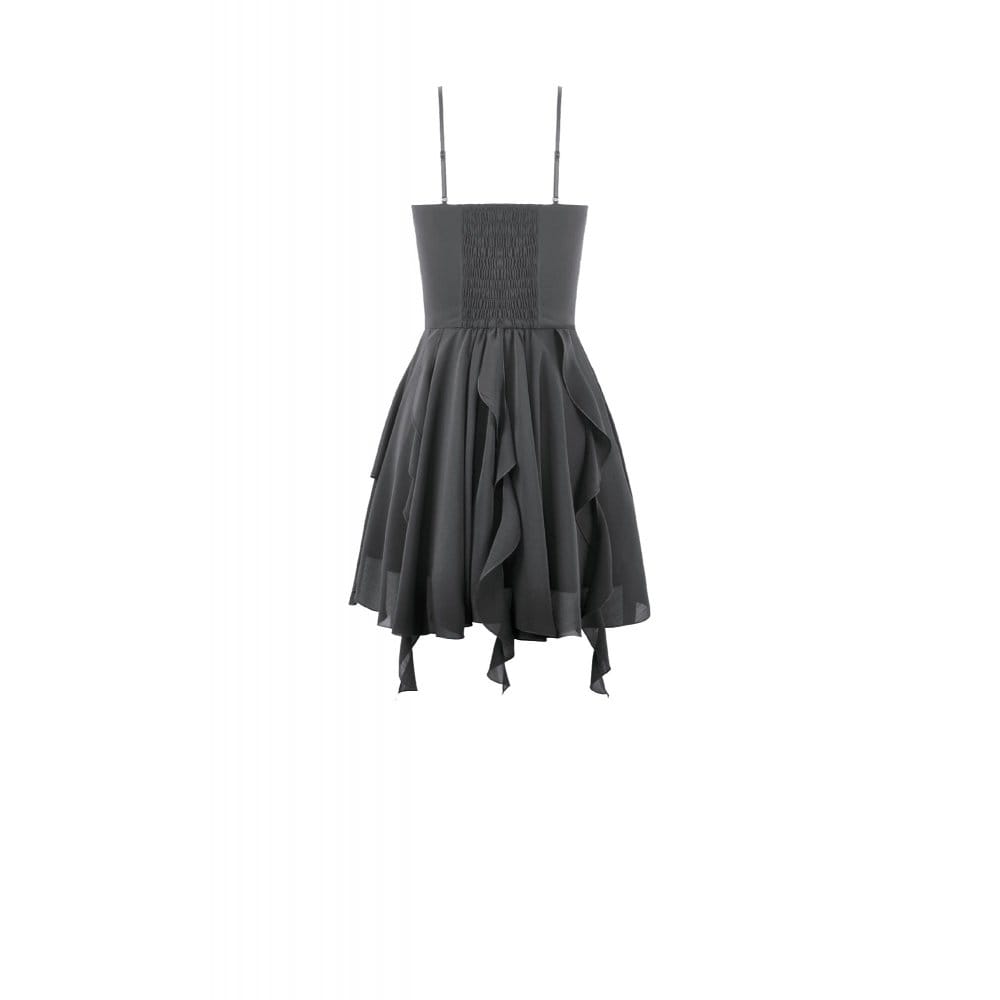 Darkinlove Women's Gothic Lace Embroidered V-Neck Asymmetric Slip Dress