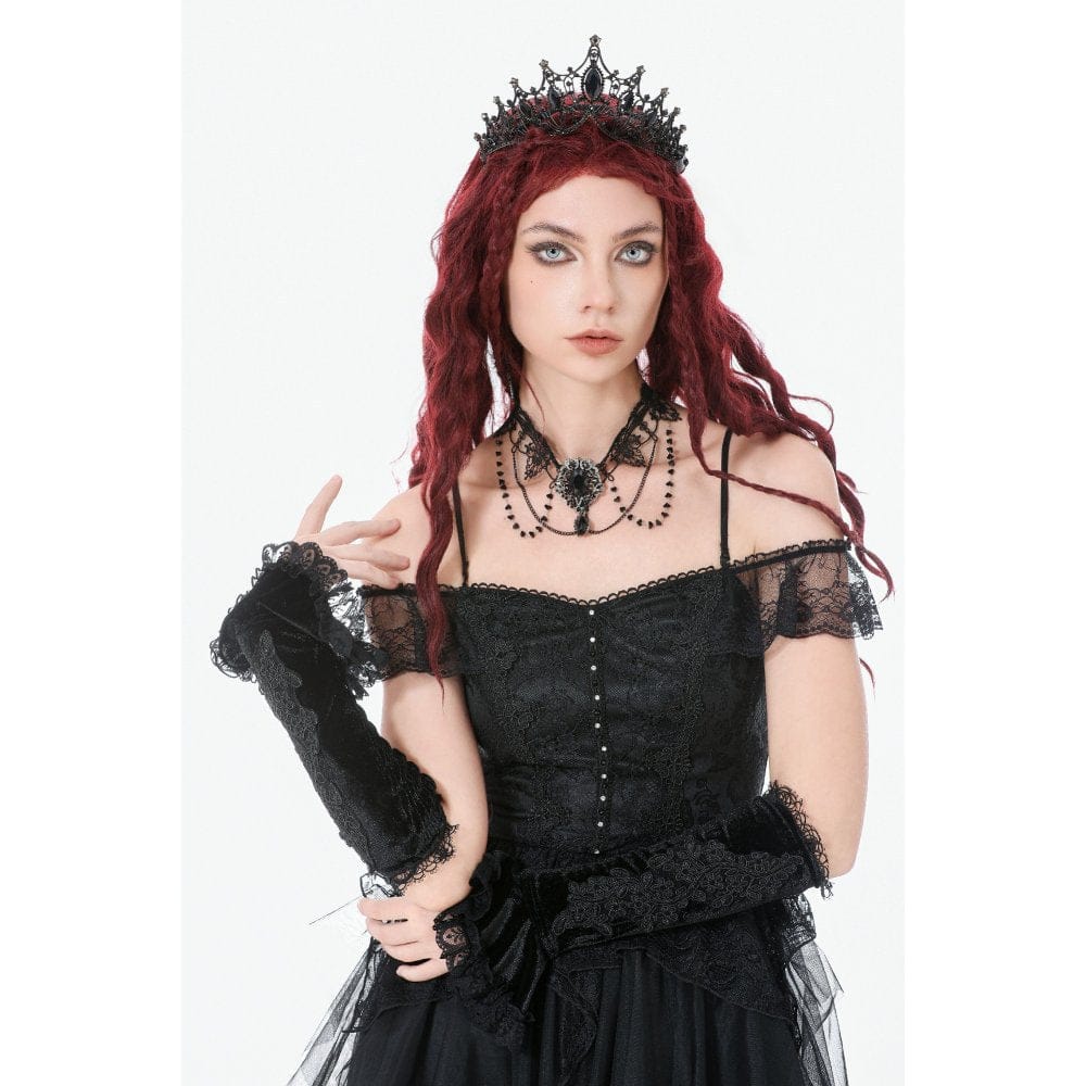 Darkinlove Women's Gothic Lace Embroidered Velvet Arm Sleeves