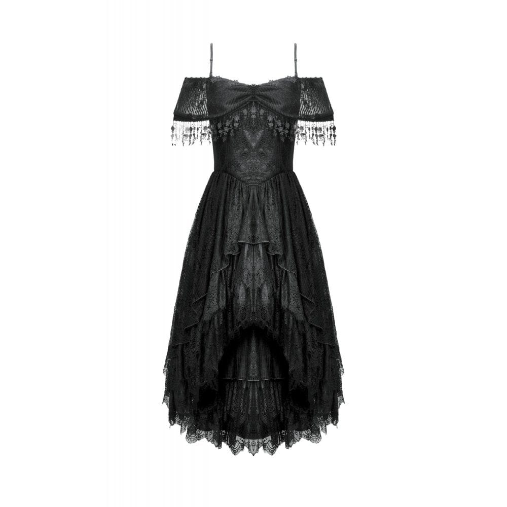 Darkinlove Women's Gothic Lace Off-Shoulder Tassels Dress