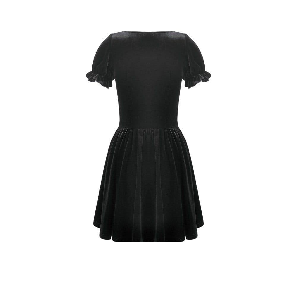 Darkinlove Women's Gothic Lace Patchwork Lace-up Square-cut Collar Dress