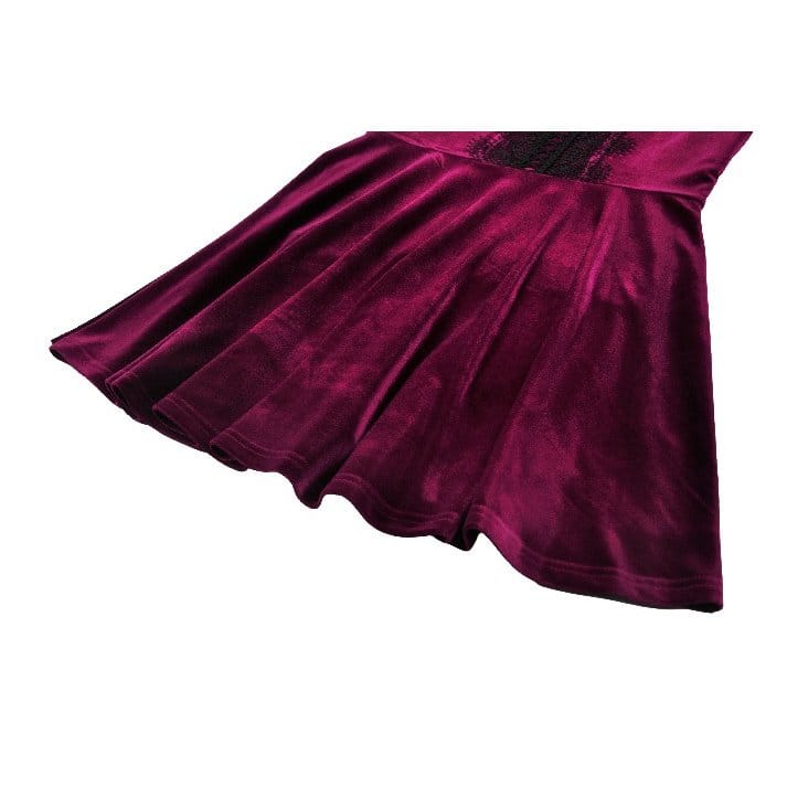 Darkinlove Women's Gothic Lace Patchwork Square-cut Collar Velvet Dress