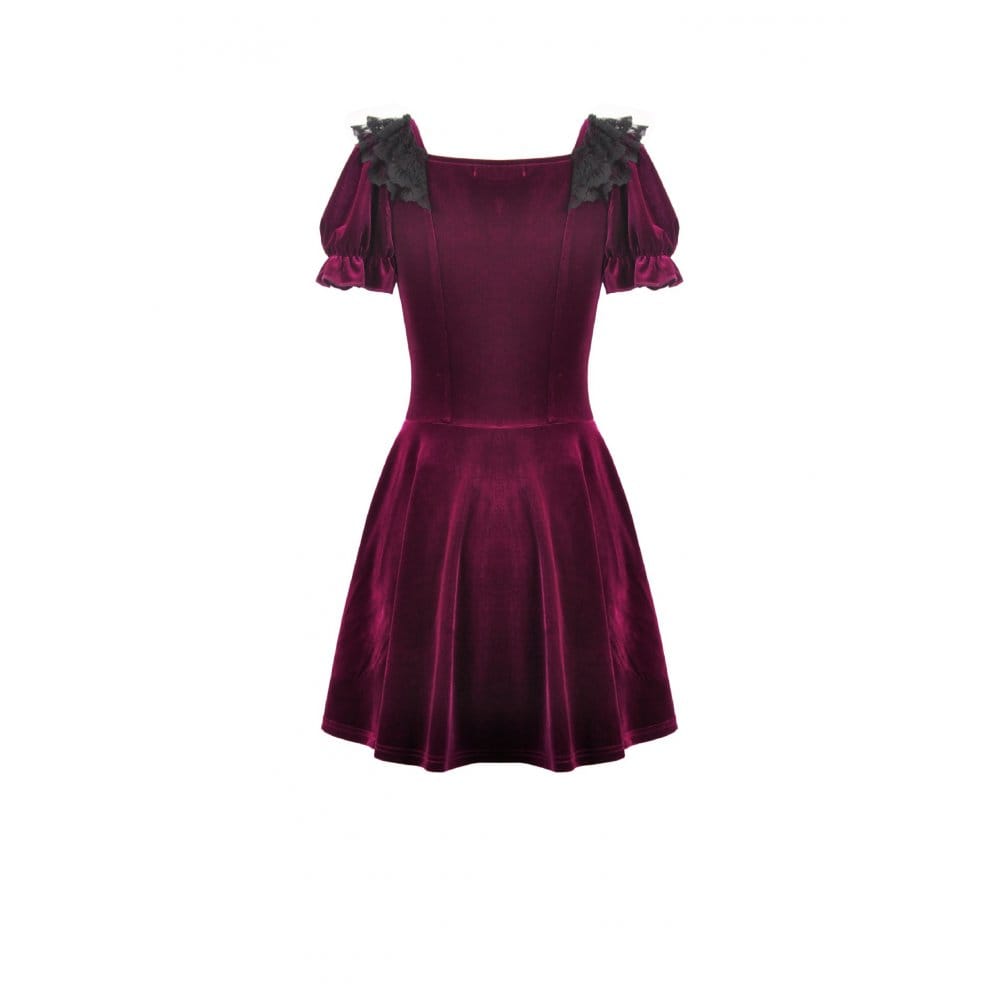 Darkinlove Women's Gothic Lace Patchwork Square-cut Collar Velvet Dress