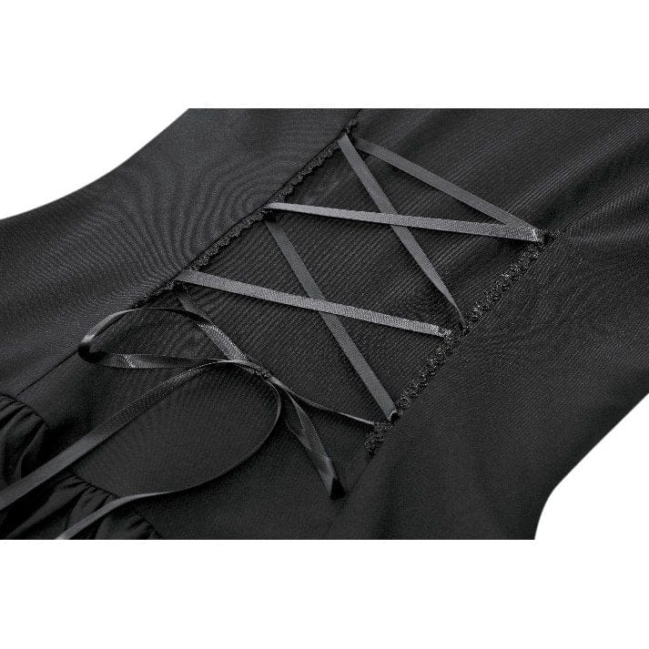 Darkinlove Women's Gothic Lace Pleated Bow-Trim Dress