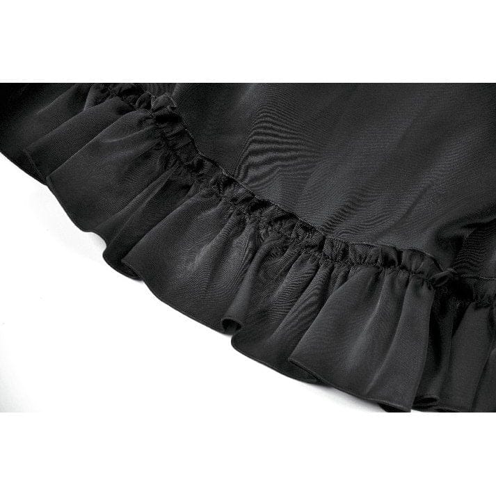 Darkinlove Women's Gothic Lace Ruched Ruffled Maxi Skirt Black-Red