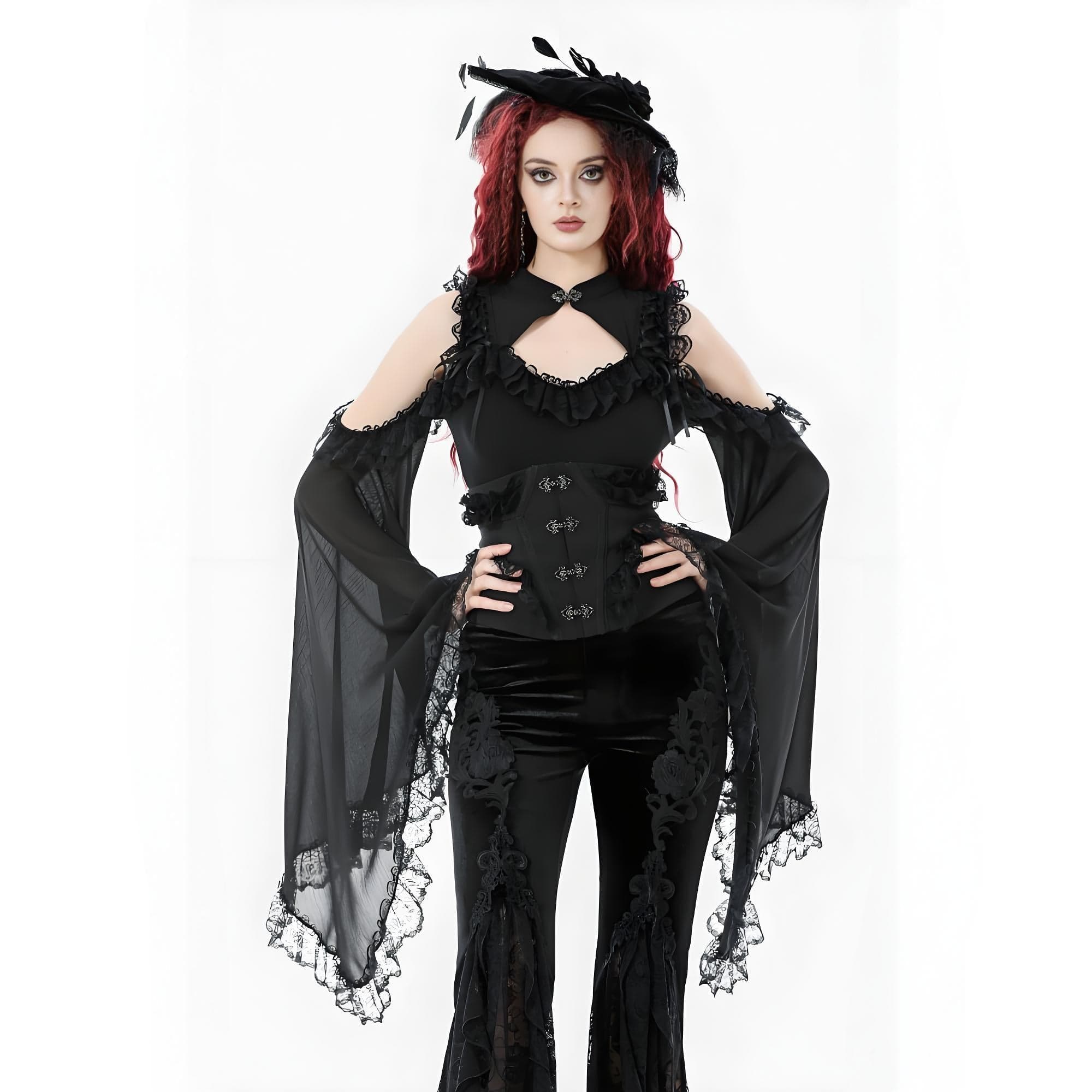 Darkinlove Women's Gothic Lace Ruffled Buckle Underbust Corset