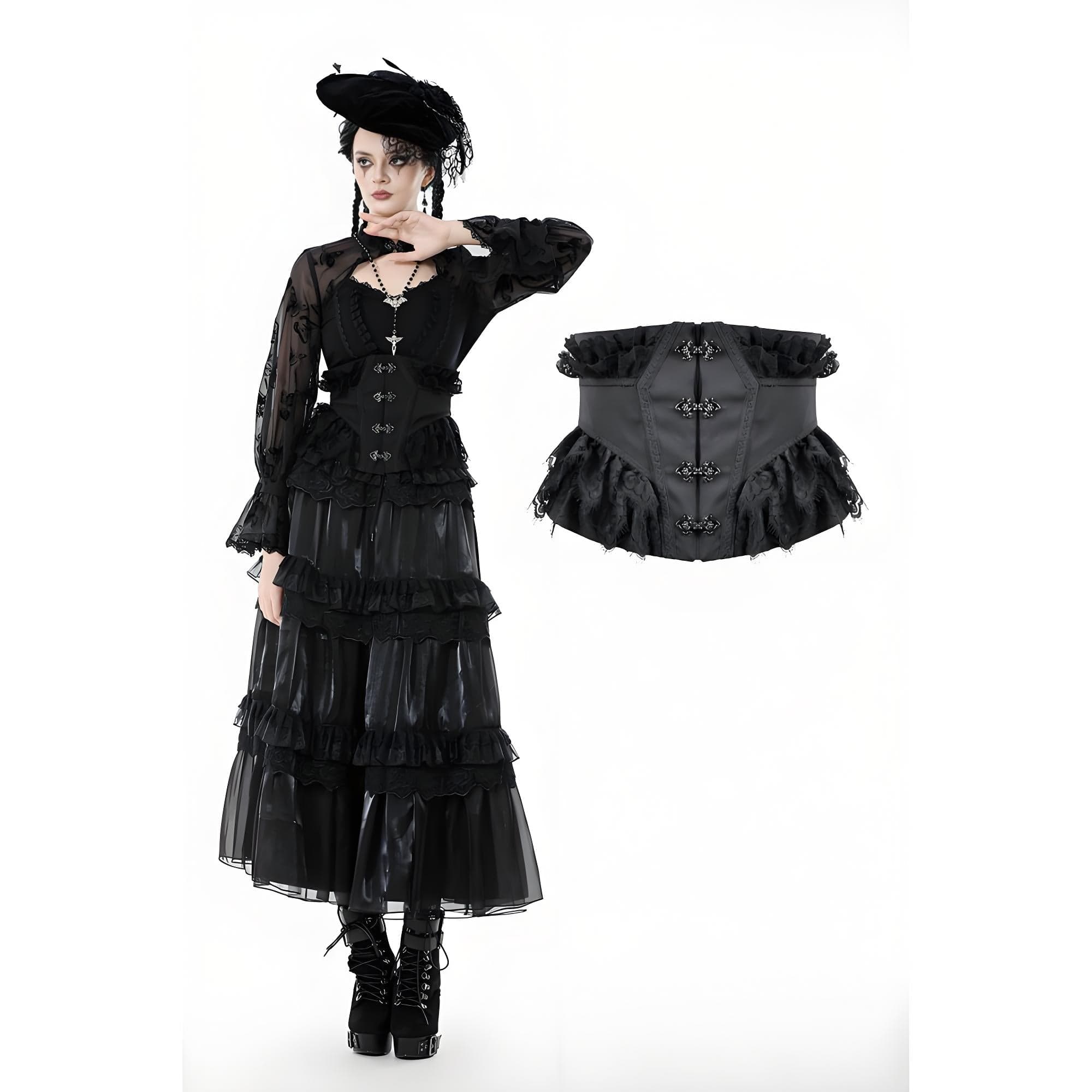 Darkinlove Women's Gothic Lace Ruffled Buckle Underbust Corset