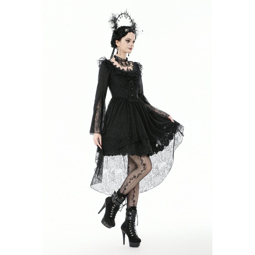 Darkinlove Women's Gothic Lace Ruffled Collar Flared Sleeved Dress