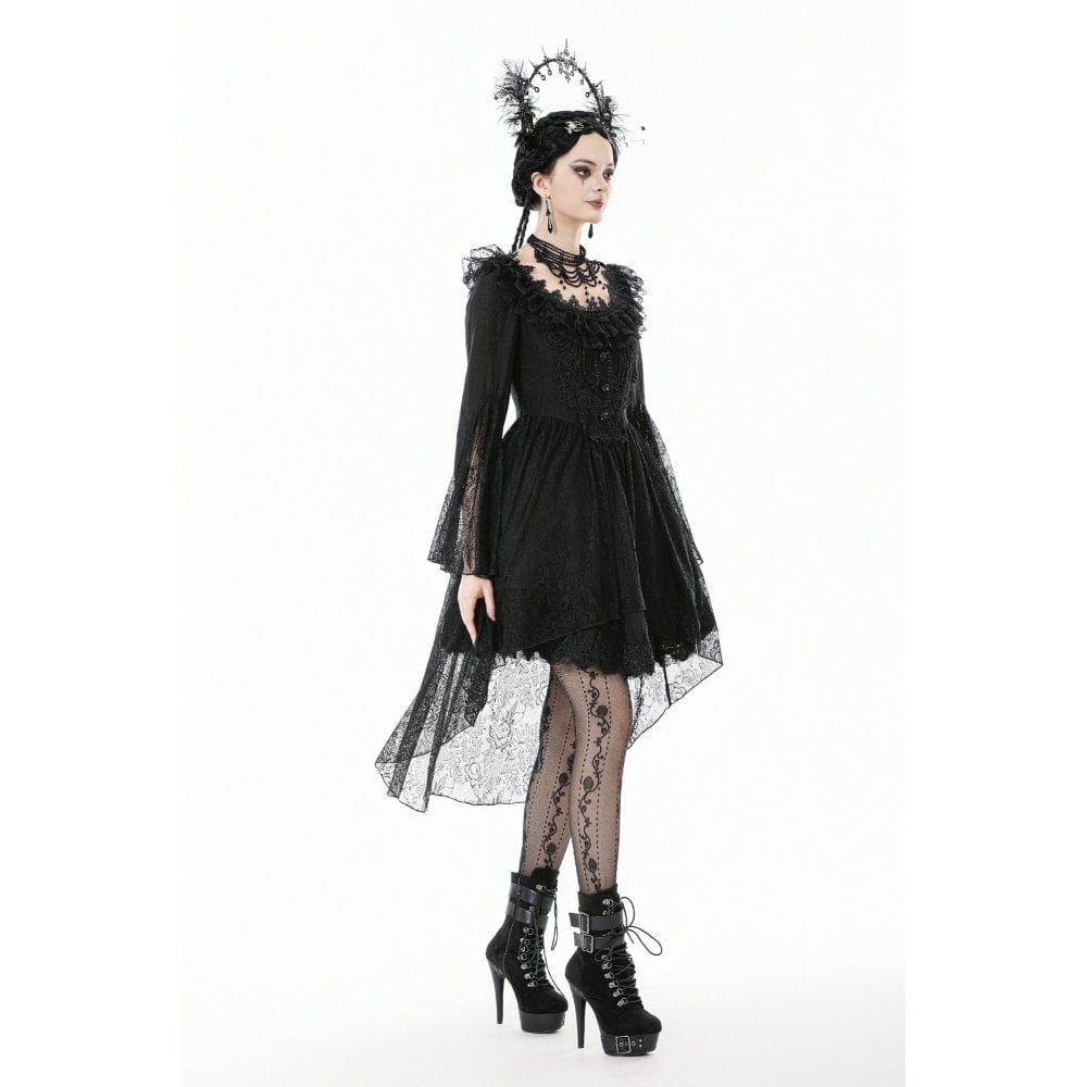 Darkinlove Women's Gothic Lace Ruffled Collar Flared Sleeved Dress