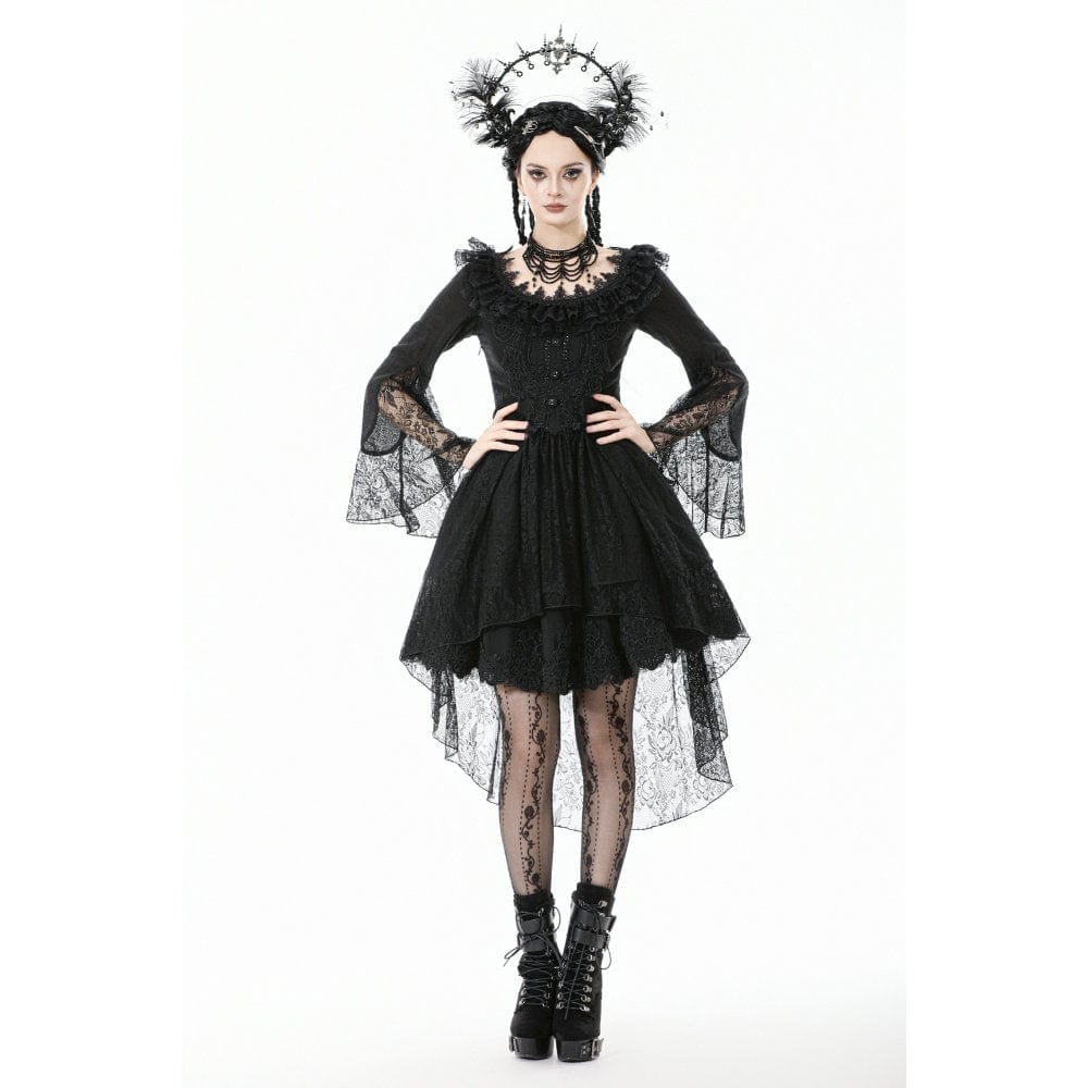 Darkinlove Women's Gothic Lace Ruffled Collar Flared Sleeved Dress