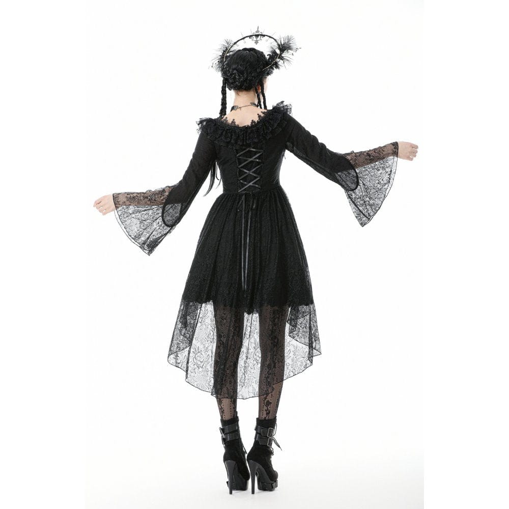 Darkinlove Women's Gothic Lace Ruffled Collar Flared Sleeved Dress