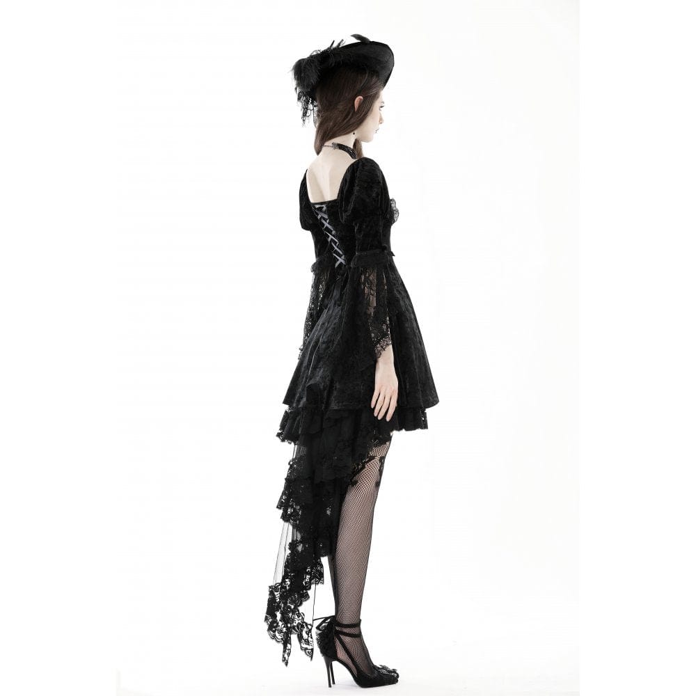 Darkinlove Women's Gothic Lace Sleeved Velvet Dress