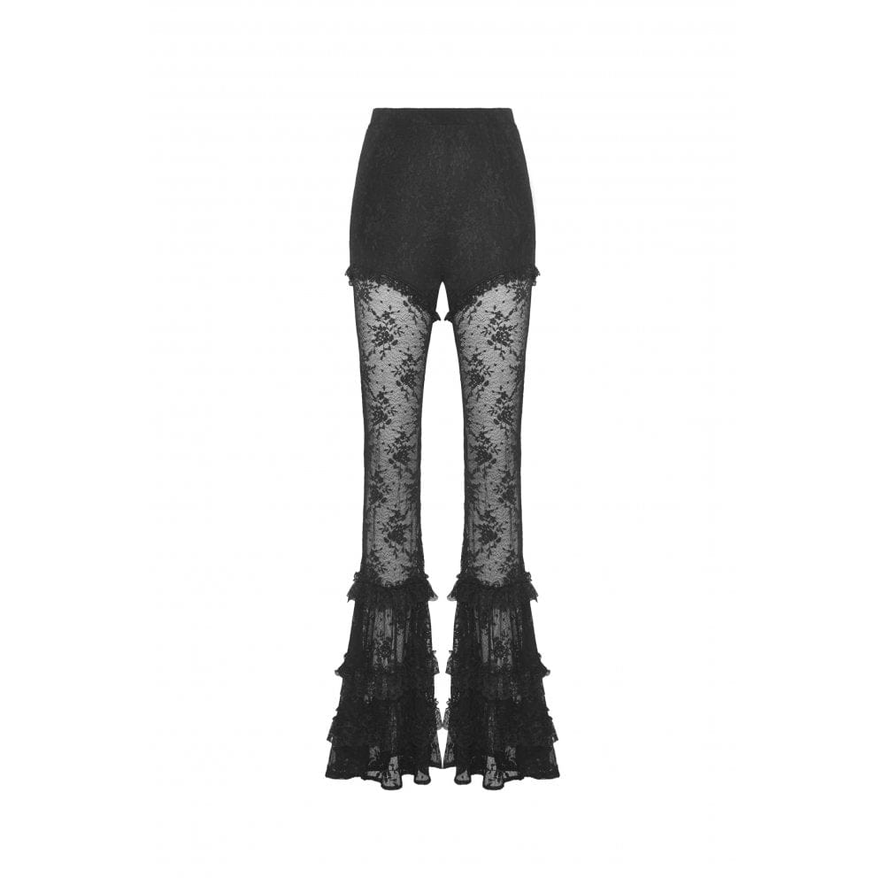 Darkinlove Women's Gothic Lace Splice Flared Leggings