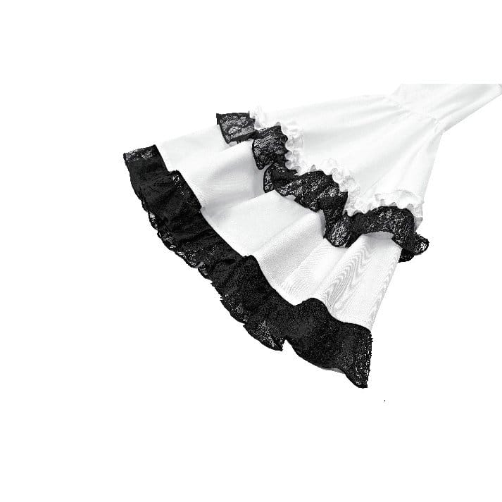 Darkinlove Women's Gothic Lace Splice Ruffle Contrast Color Bell Sleeve Blouse with Detachable Neck Tie