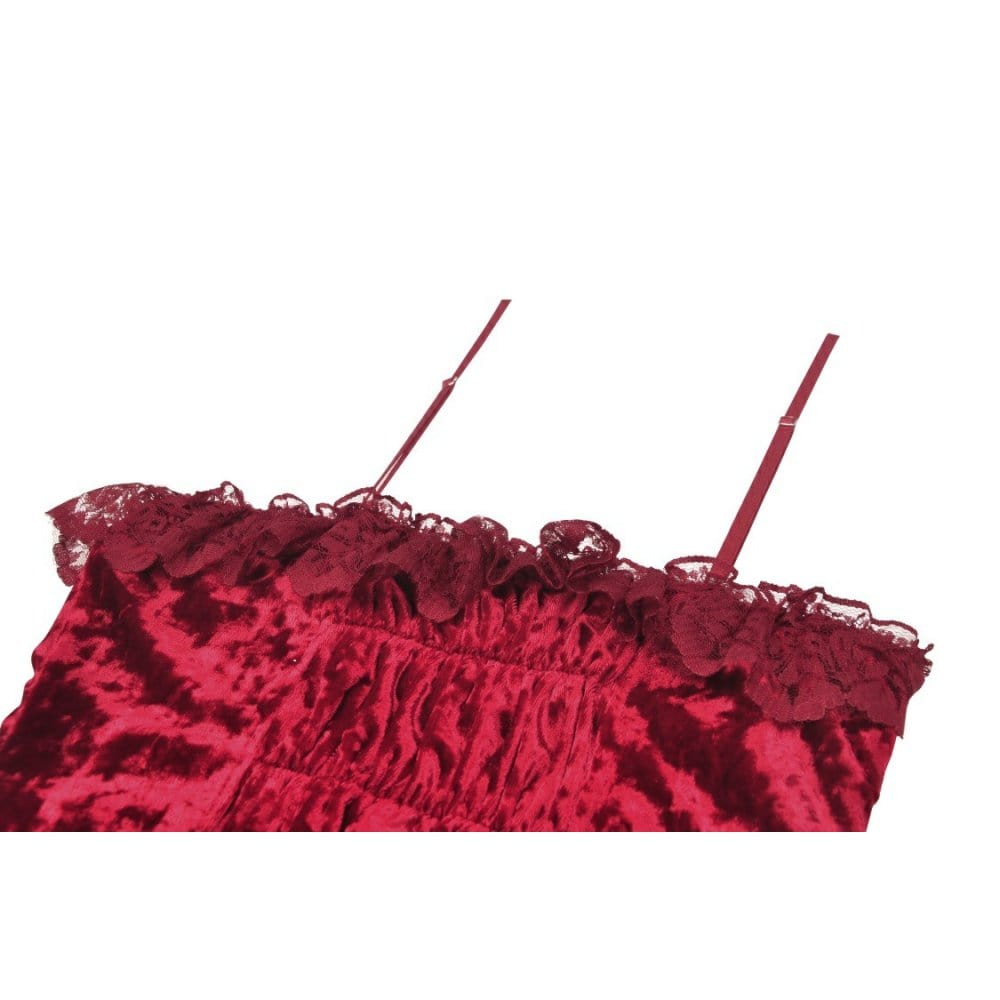 Darkinlove Women's Gothic Lace Splice Velvet Slip Dress