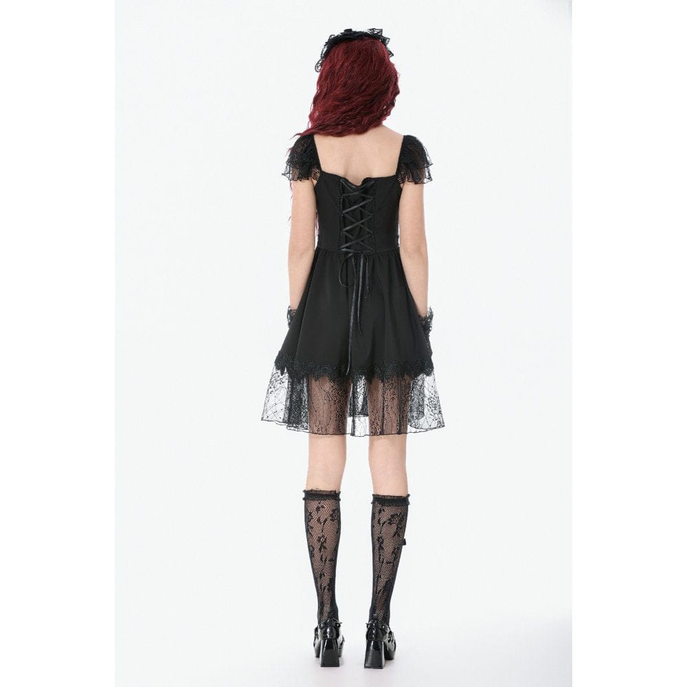 Darkinlove Women's Gothic Lace Square-cut Collar Dress