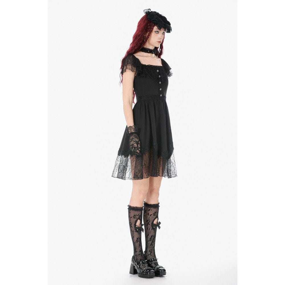 Darkinlove Women's Gothic Lace Square-cut Collar Dress