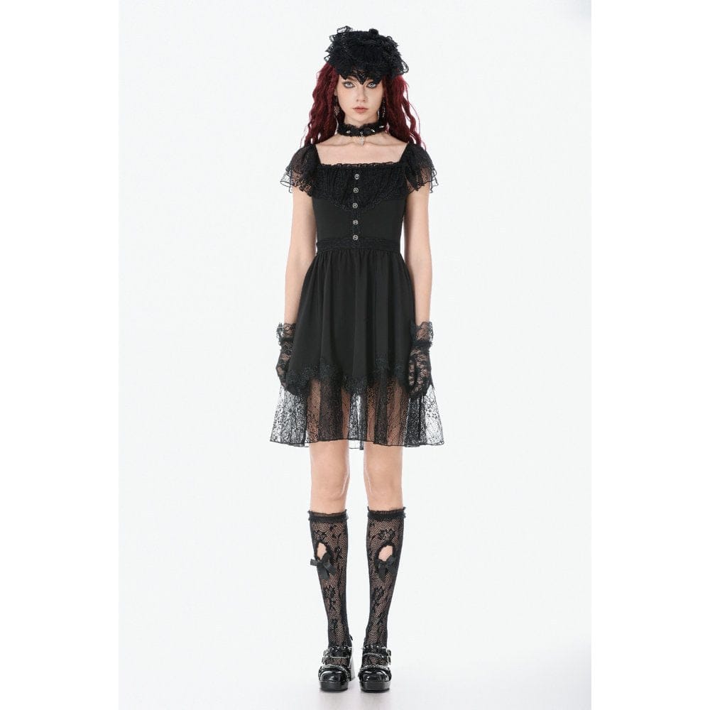 Darkinlove Women's Gothic Lace Square-cut Collar Dress
