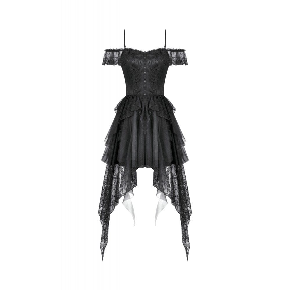 Darkinlove Women's Gothic Lace-tiered Off-Shoulder Slip Dress