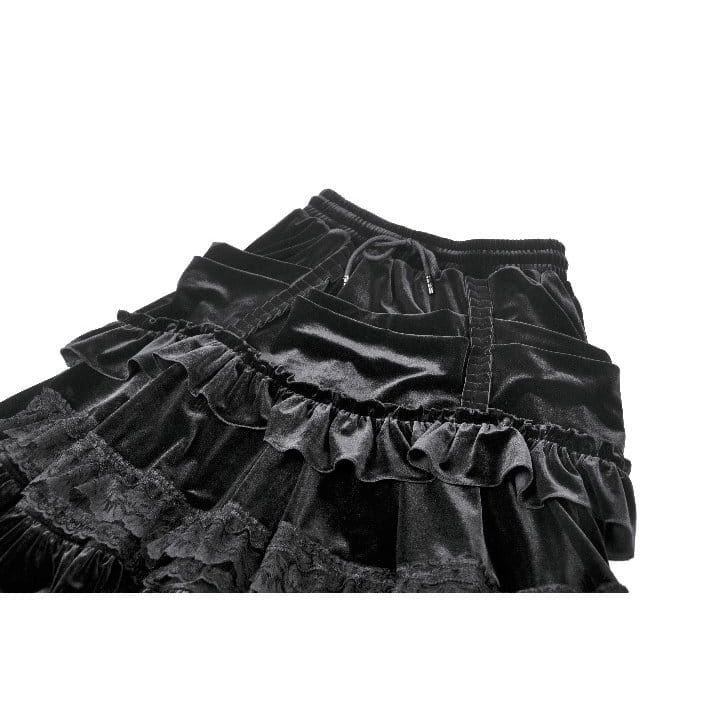 Darkinlove Women's Gothic Lace Trims Ruffled Layered Velvet Skirt