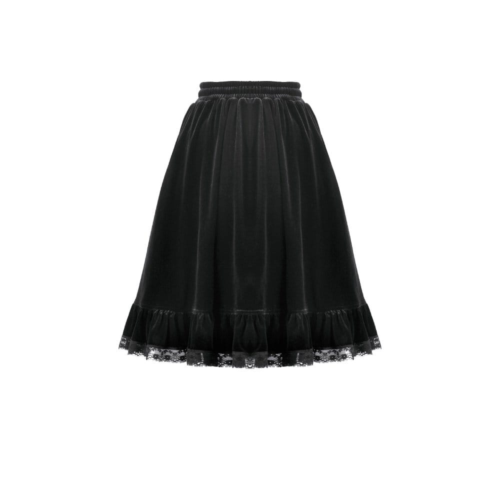 Darkinlove Women's Gothic Lace Trims Ruffled Layered Velvet Skirt