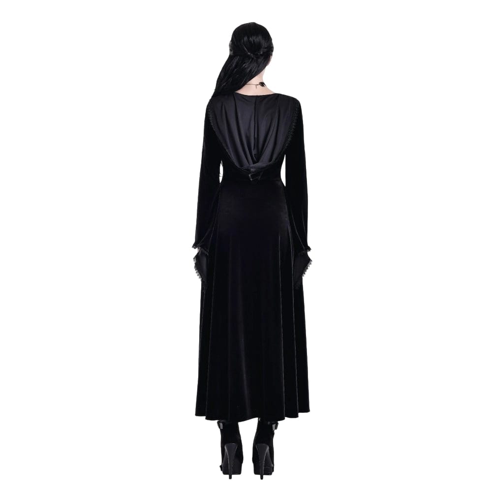 Darkinlove Women's Gothic Lace-up Colorblock Hooded Maxi Dress