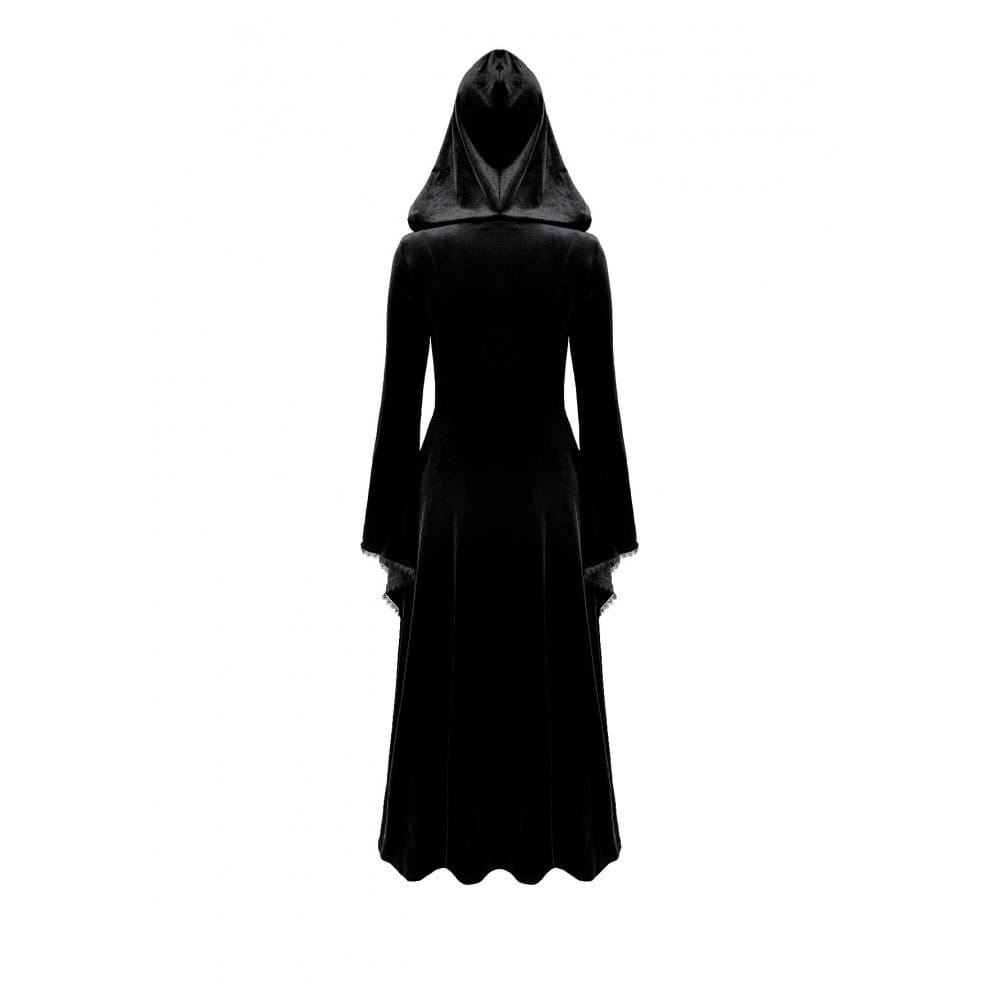 Darkinlove Women's Gothic Lace-up Colorblock Hooded Maxi Dress