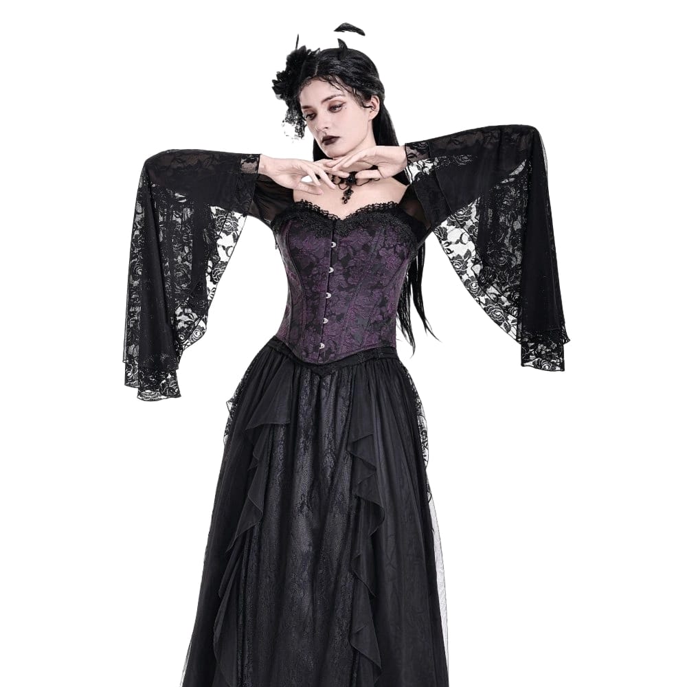 Darkinlove Women's Gothic Lace-up Jacquard Overbust Corset Purple