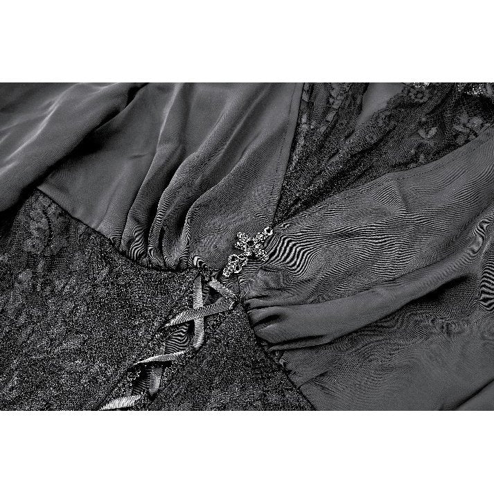 Darkinlove Women's Gothic Lace-up Plunging V-neck Lace Hood Flare Sleeve Blouse