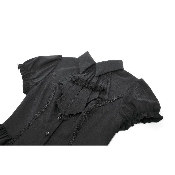 Darkinlove Women's Gothic Lace-up Puff Short Sleeved Shirt with Detachable Bow Tie