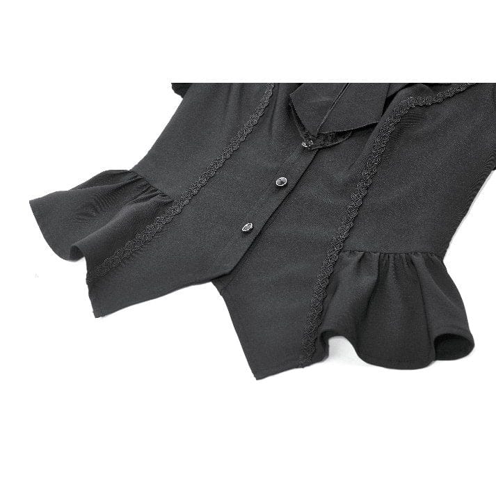 Darkinlove Women's Gothic Lace-up Puff Short Sleeved Shirt with Detachable Bow Tie