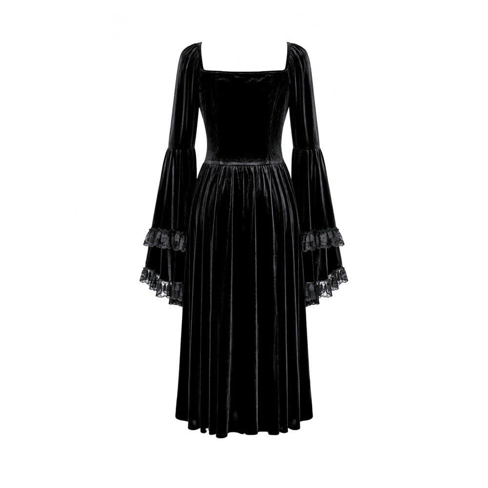 Darkinlove Women's Gothic Lace-up Ruffle Flare Sleeve Maxi Dress Black
