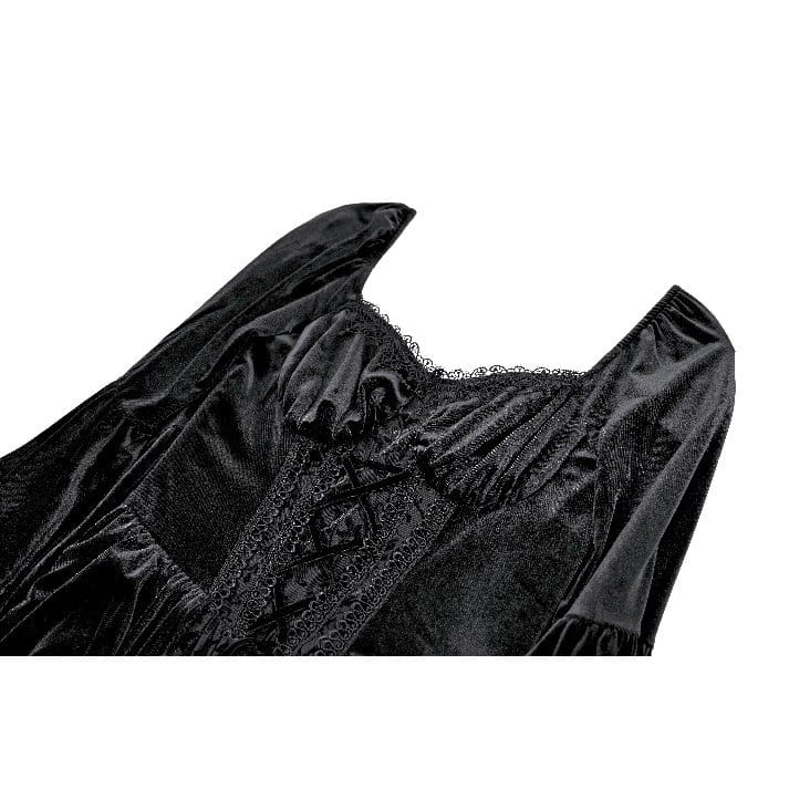 Darkinlove Women's Gothic Lace-up Ruffle Flare Sleeve Maxi Dress Black