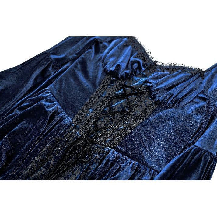 Darkinlove Women's Gothic Lace-up Ruffle Flare Sleeve Maxi Dress Blue