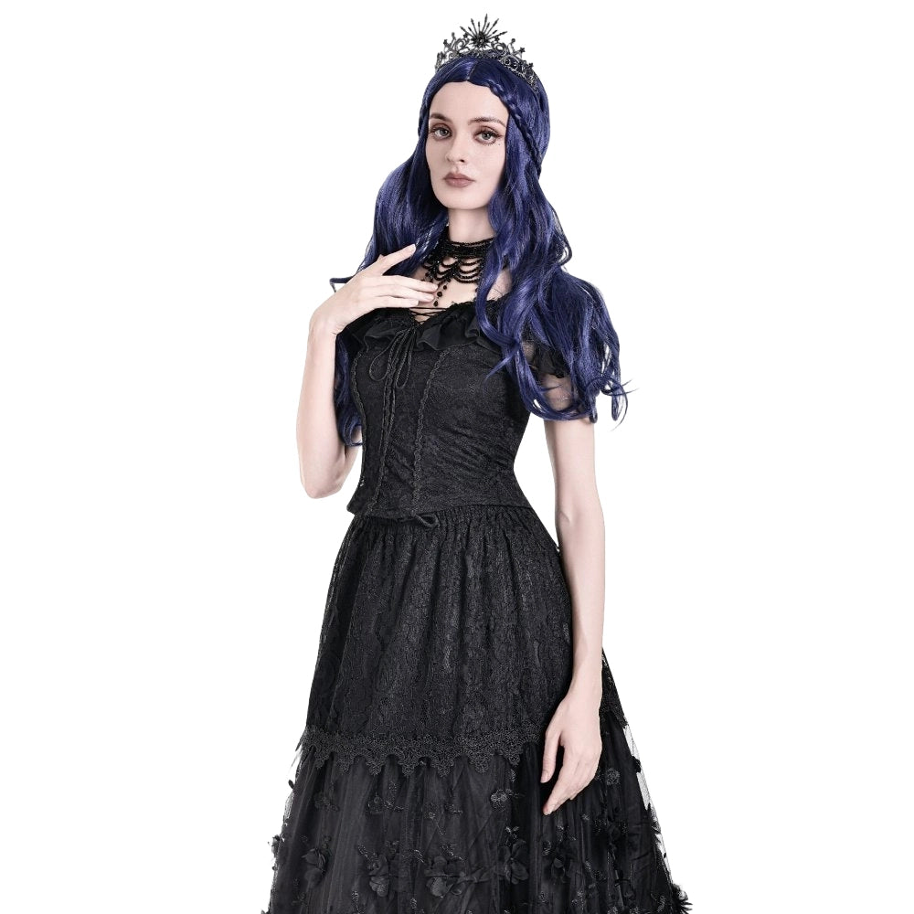 Darkinlove Women's Gothic Lace-up Ruffle Off-shoulder Lace Top