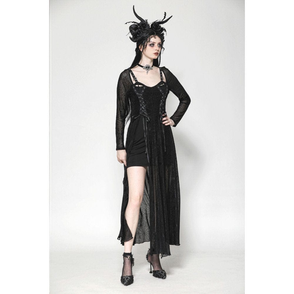 Darkinlove Women's Gothic Lace-up Spiderweb Witch Dress