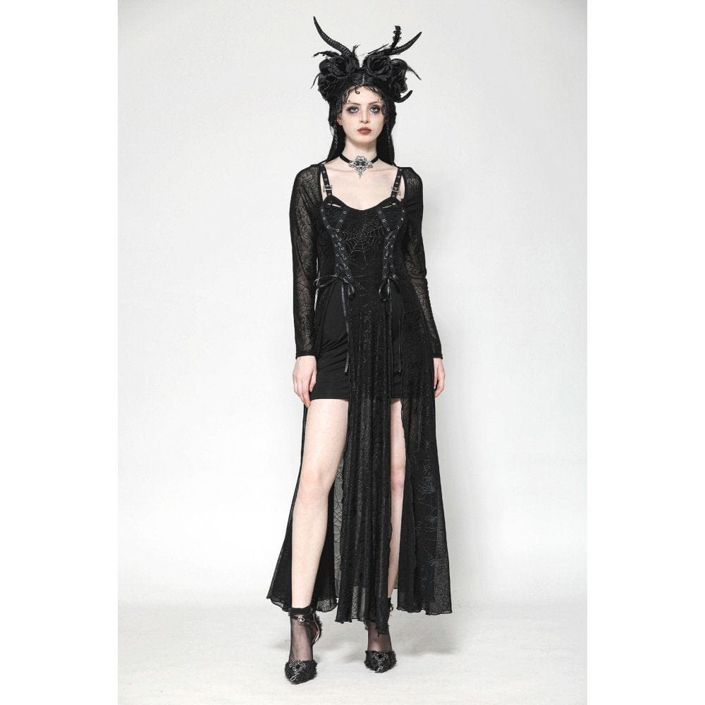 Darkinlove Women's Gothic Lace-up Spiderweb Witch Dress