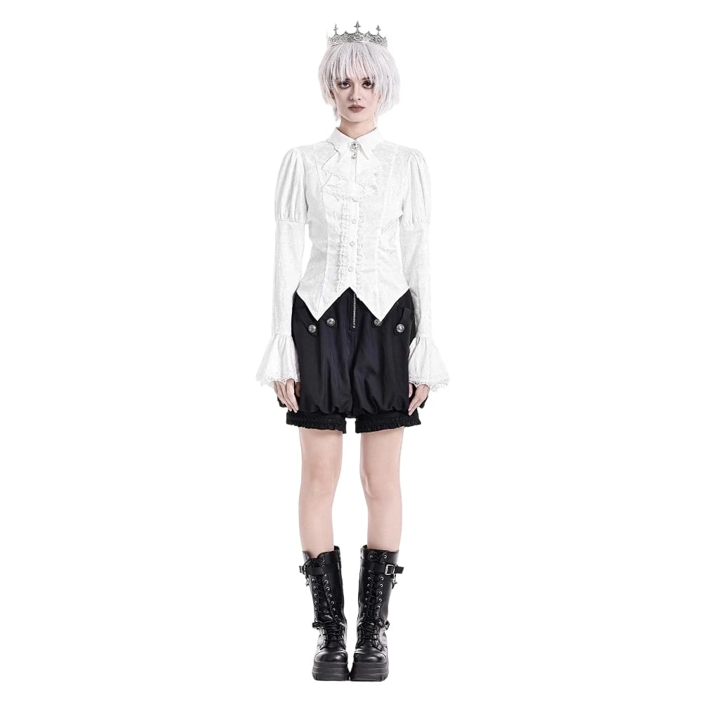 Darkinlove Women's Gothic Lace-up Turn-down Collar Puff Flare Sleeve Blouse