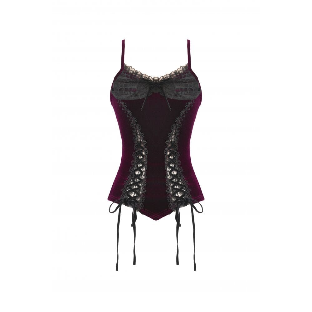 Darkinlove Women's Gothic Lacing-up Velet Tank Top
