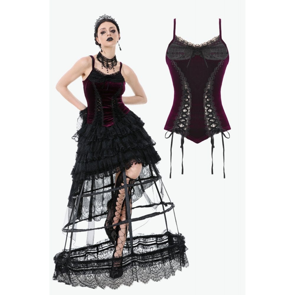 Darkinlove Women's Gothic Lacing-up Velet Tank Top