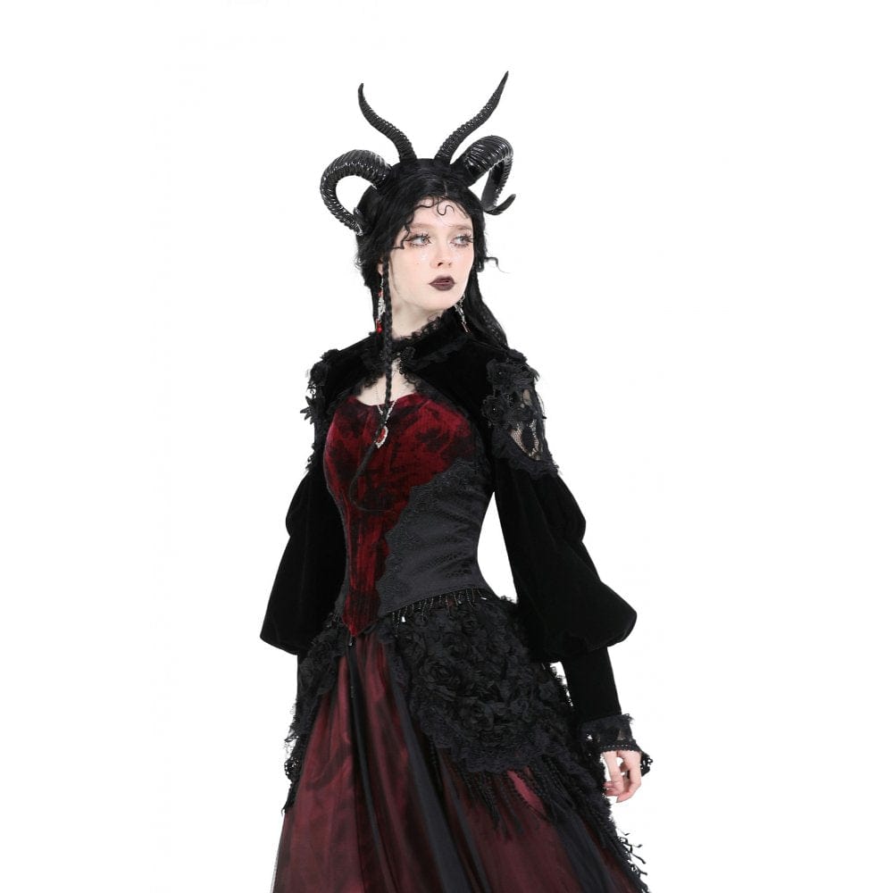 Darkinlove Women's Gothic Lantern Sleeved Lace Splice Velvet Cape