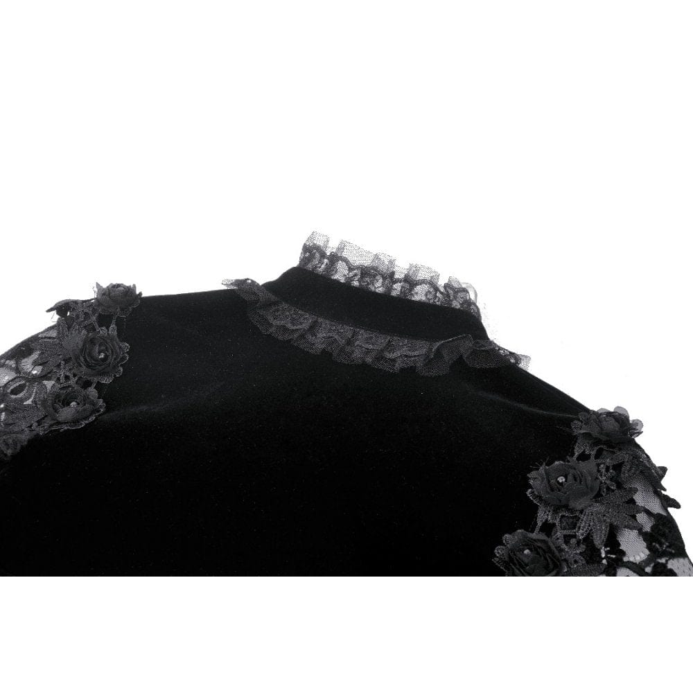 Darkinlove Women's Gothic Lantern Sleeved Lace Splice Velvet Cape