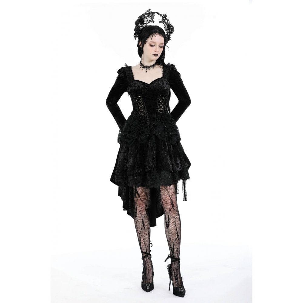 Darkinlove Women's Gothic Layered High-low Velvet Dress