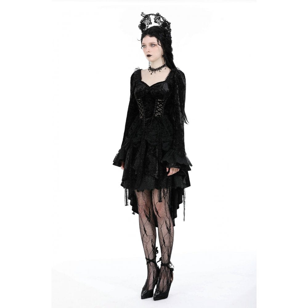 Darkinlove Women's Gothic Layered High-low Velvet Dress