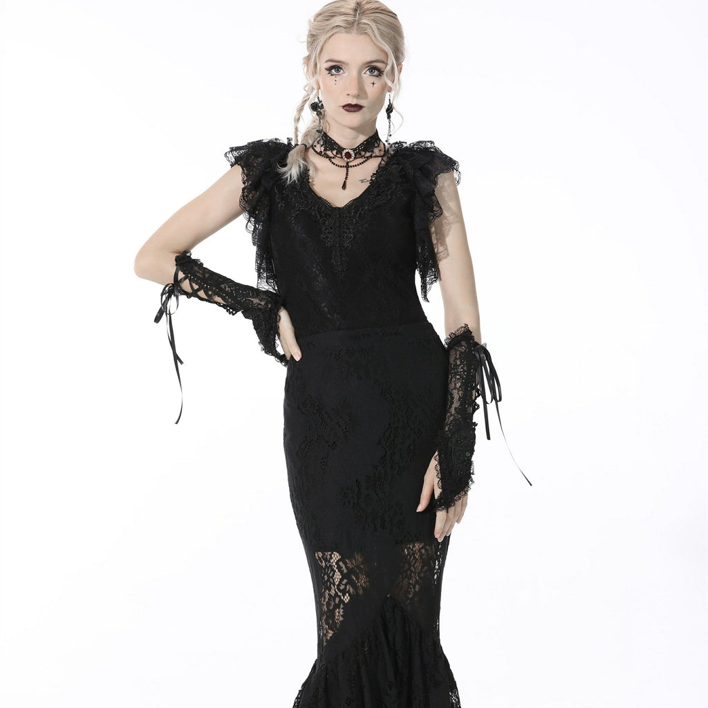 Darkinlove Women's Gothic Layered Lace Black Mermaid Skirt