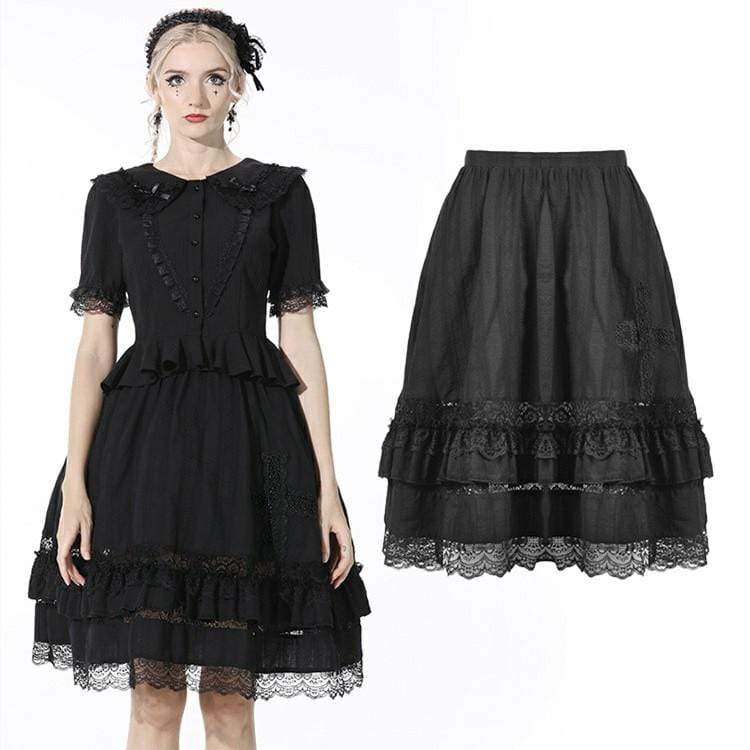 Darkinlove Women's Gothic Layered Lace Hem Black Skirt