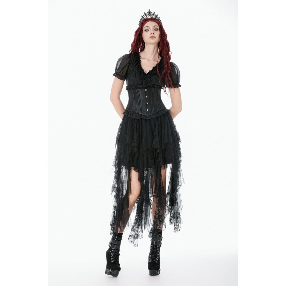 Darkinlove Women's Gothic Layered Lace Mesh Streamer Skirt