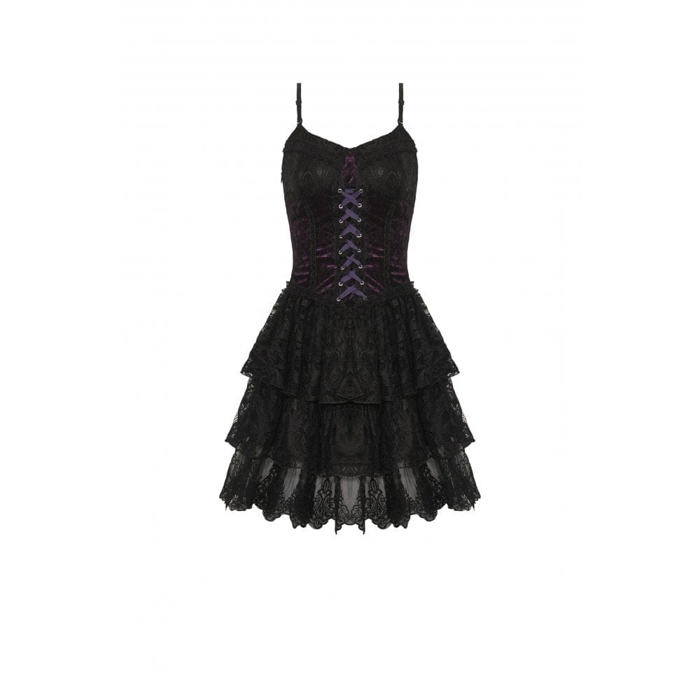 Darkinlove Women's Gothic Layered Lace Slip Dress