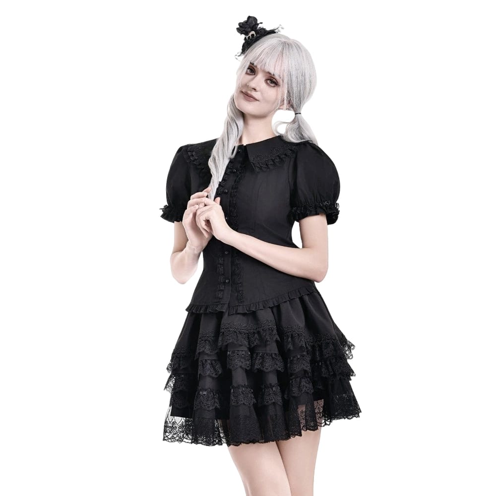 Darkinlove Women's Gothic Layered Lace Trim Ruffle Mini Skirt