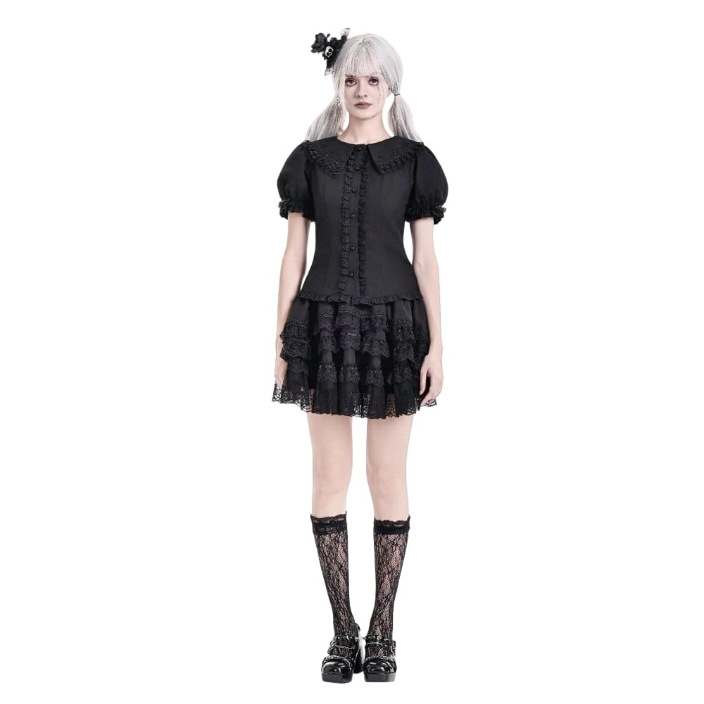 Darkinlove Women's Gothic Layered Lace Trim Ruffle Mini Skirt